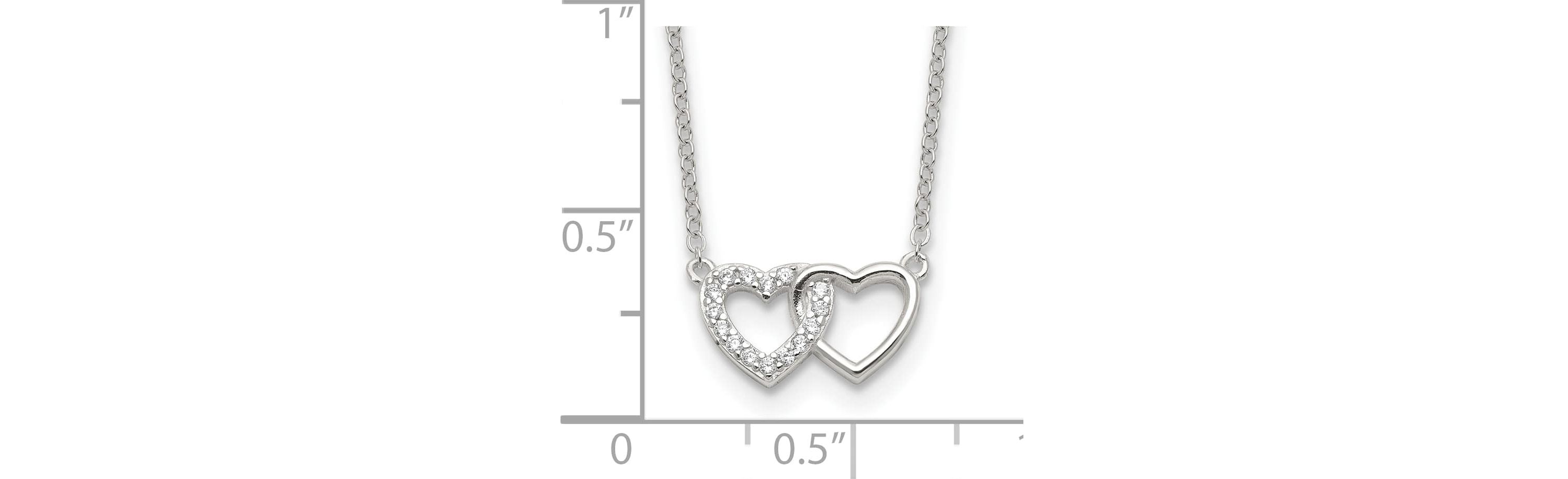 Sterling Silver E-Coating Cubic Zirconia Double Heart 16-inch with 2-inch Extension Necklace