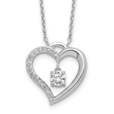 Luxury Giftware by Jere Sterling Silver Rhodium-plated Polished Cubic Zirconia Open Heart with 1.25-inch Extension Necklace, White
