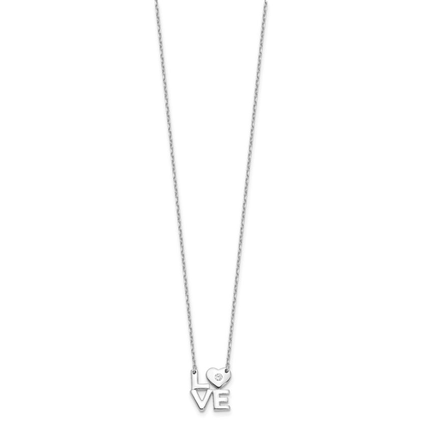 Sterling Silver Rhodium-plated Cubic Zirconia LOVE 16-inch with 2-inch Extension Necklace