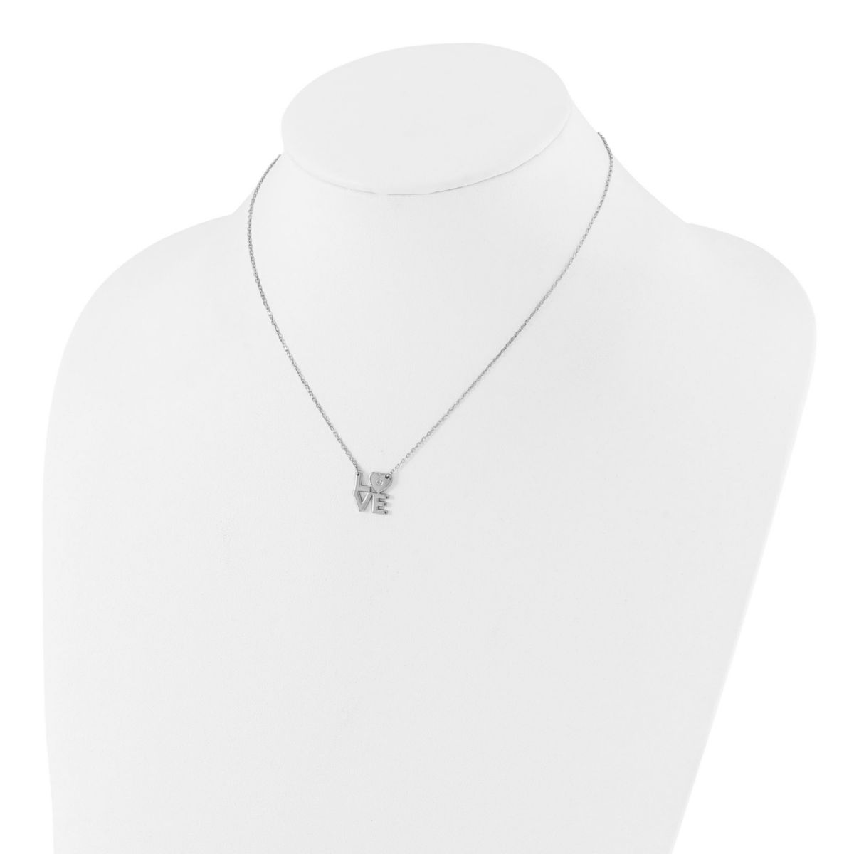 Sterling Silver Rhodium-plated Cubic Zirconia LOVE 16-inch with 2-inch Extension Necklace