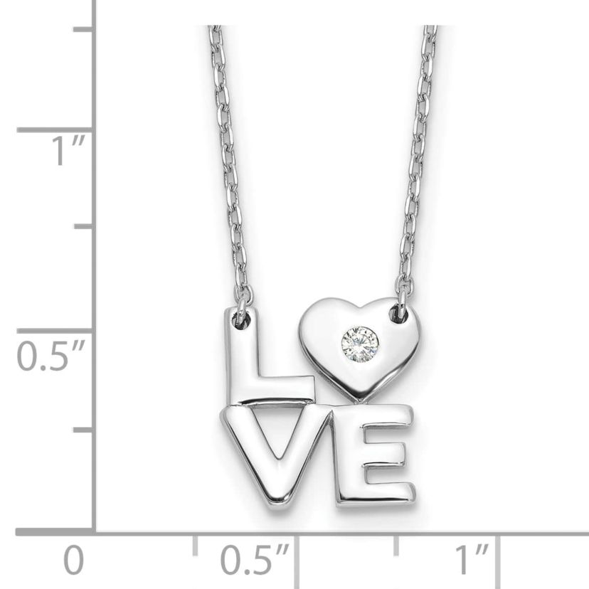 Sterling Silver Rhodium-plated Cubic Zirconia LOVE 16-inch with 2-inch Extension Necklace