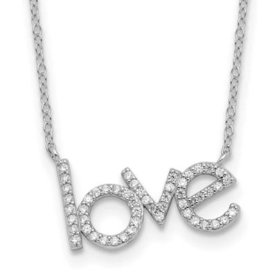 Luxury Giftware by Jere Sterling Silver Rhodium-plated Cubic Zirconia LOVE 16-inch with 1.75-inch Extension Necklace