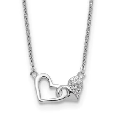 Luxury Giftware by Jere Sterling Silver Rhodium-plated Cubic Zirconia Double Heart 16-inch Plus 2-inch Extension Necklace