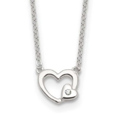 Luxury Giftware by Jere Sterling Silver E-Coating Cubic Zirconia Heart 16-inch with 2-inch Extension Necklace, White, 16 in