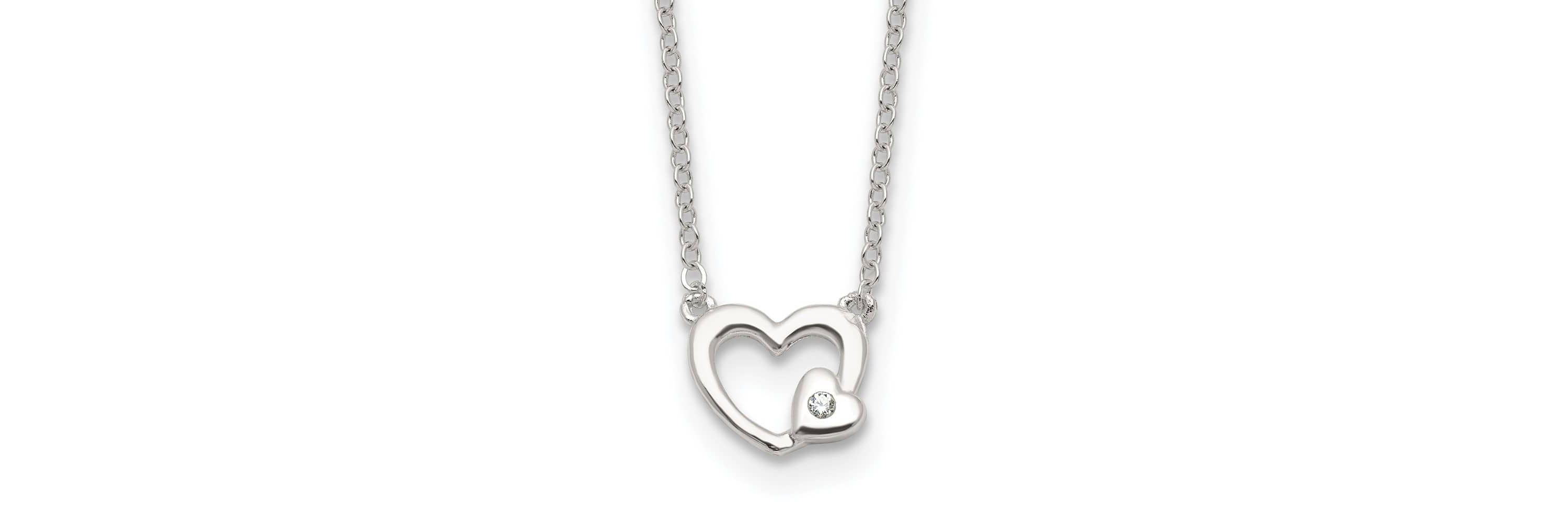 Sterling Silver E-Coating Cubic Zirconia Heart 16-inch with 2-inch Extension Necklace