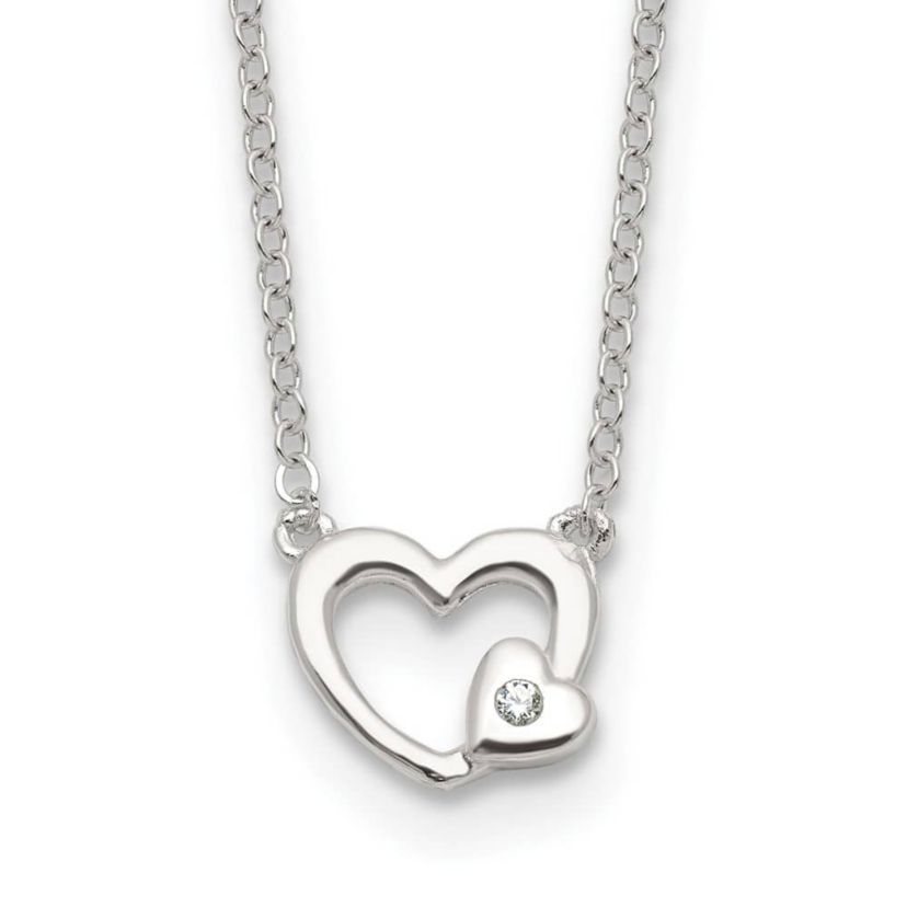 Sterling Silver E-Coating Cubic Zirconia Heart 16-inch with 2-inch Extension Necklace