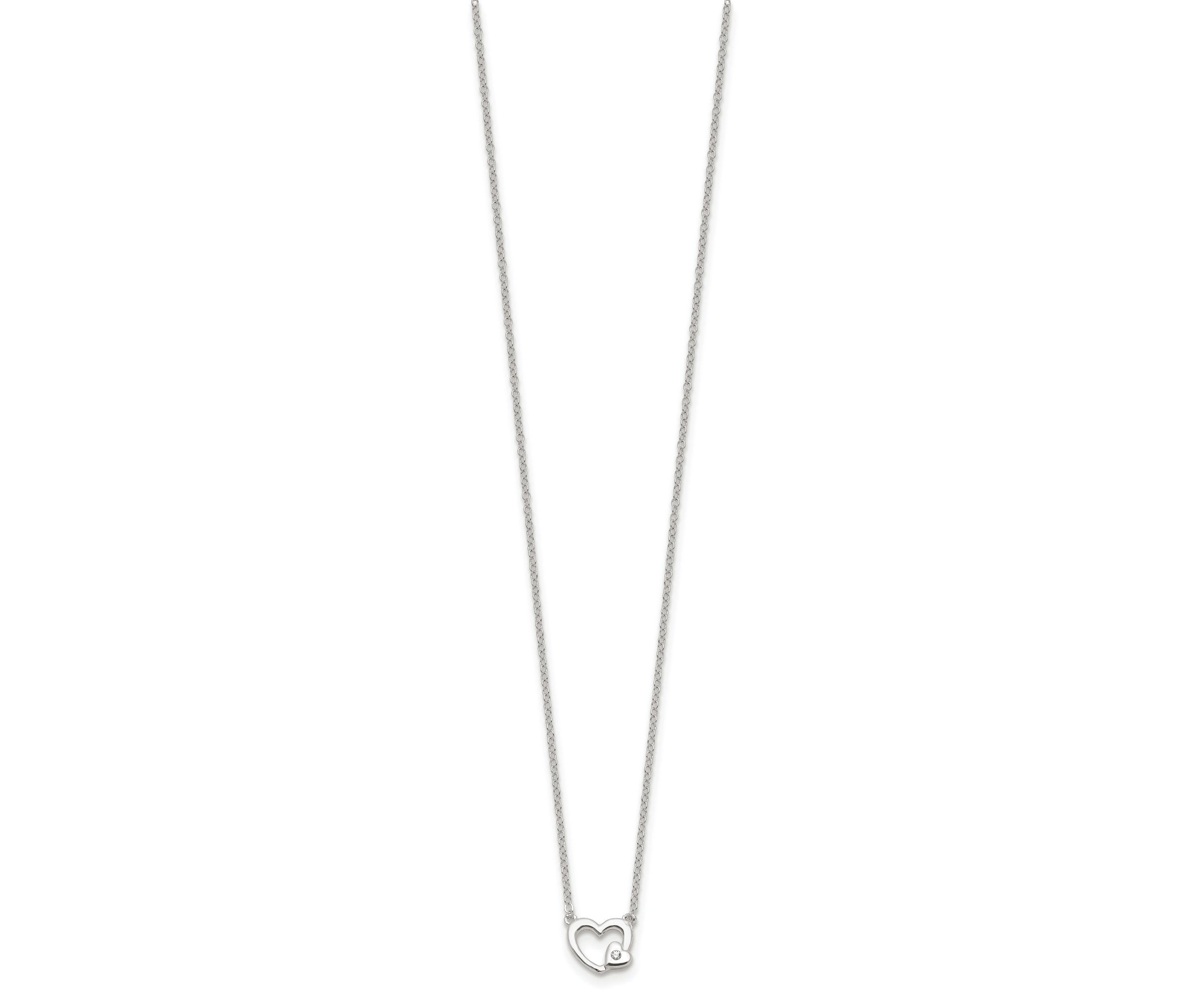 Sterling Silver E-Coating Cubic Zirconia Heart 16-inch with 2-inch Extension Necklace