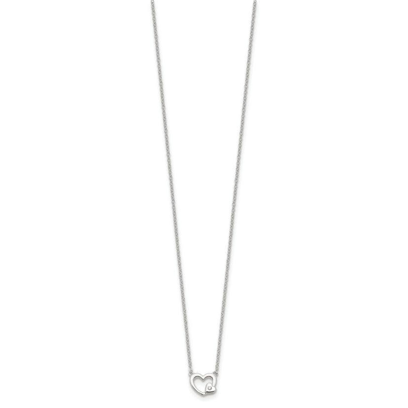 Sterling Silver E-Coating Cubic Zirconia Heart 16-inch with 2-inch Extension Necklace