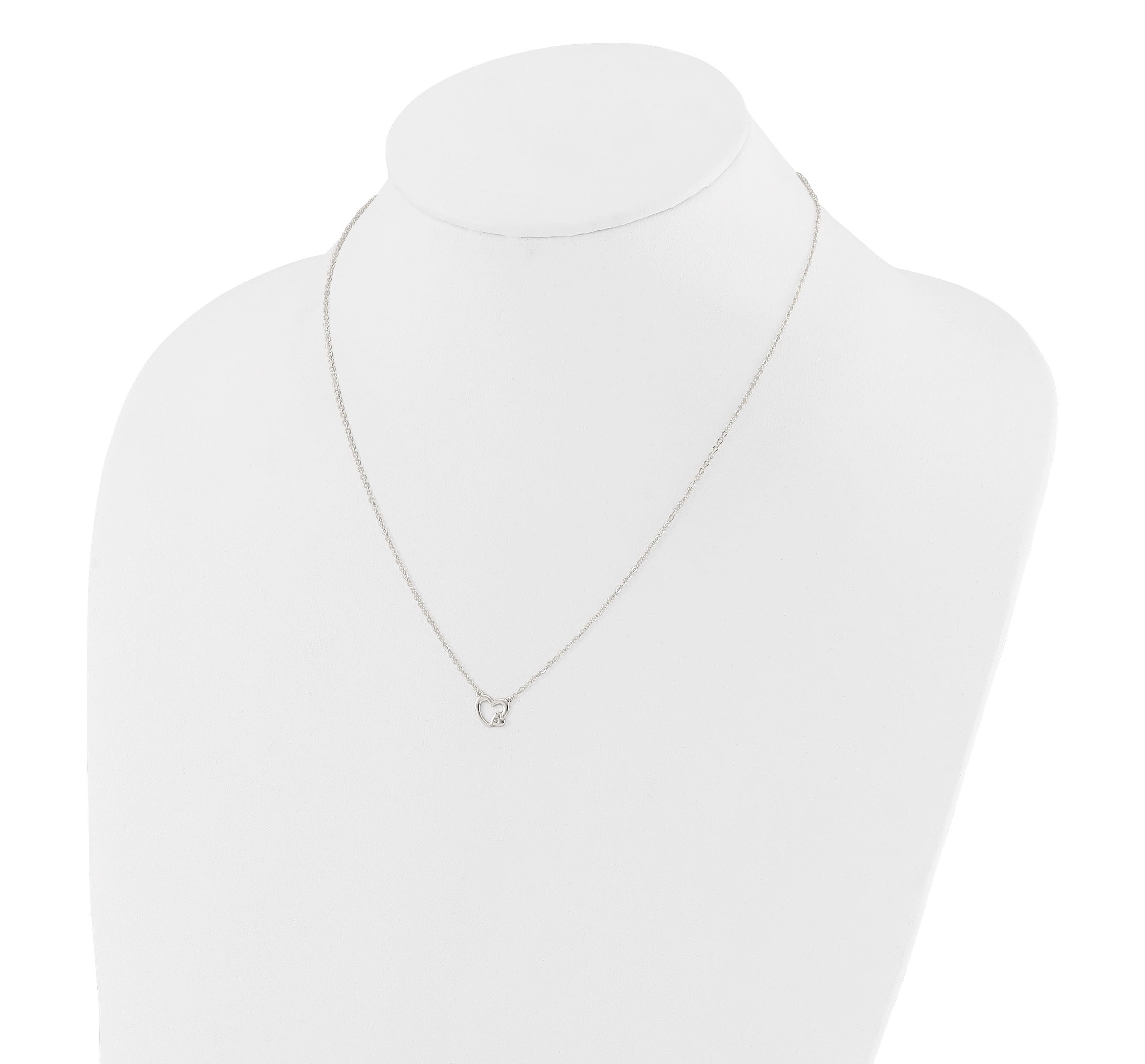 Sterling Silver E-Coating Cubic Zirconia Heart 16-inch with 2-inch Extension Necklace
