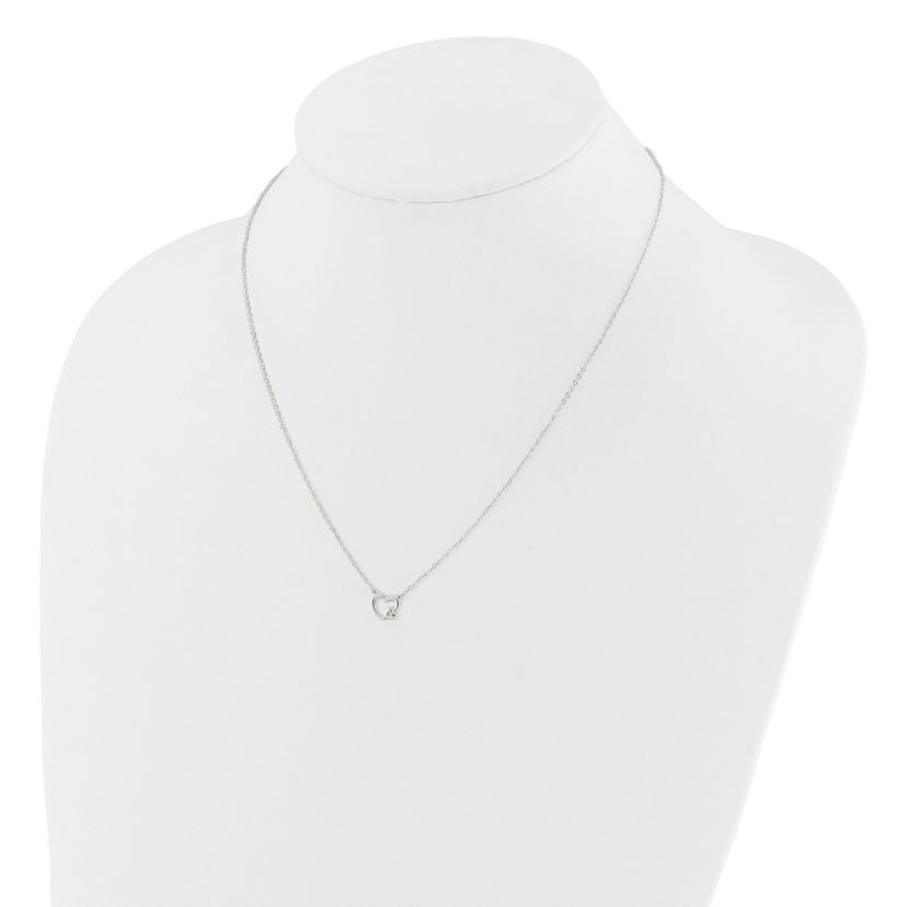 Sterling Silver E-Coating Cubic Zirconia Heart 16-inch with 2-inch Extension Necklace