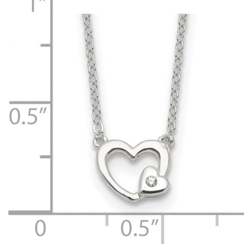Sterling Silver E-Coating Cubic Zirconia Heart 16-inch with 2-inch Extension Necklace