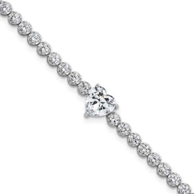 Belk & Co Sterling Silver Rhodium-plated Polished Round and Heart Cubic Zirconia 7.25-inch Bracelet
