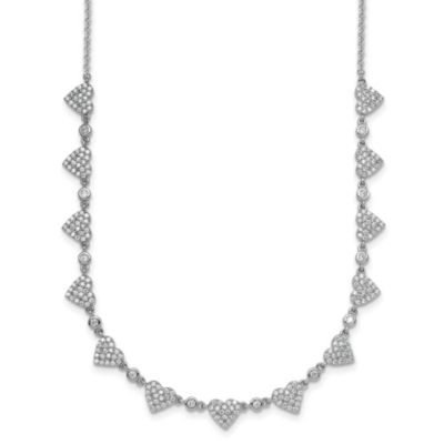 Luxury Giftware by Jere Sterling Silver Rhodium-plated Pave Cubic Zirconia Small Hearts 16-inch with 2-inch Extension Necklace, White, 16 in