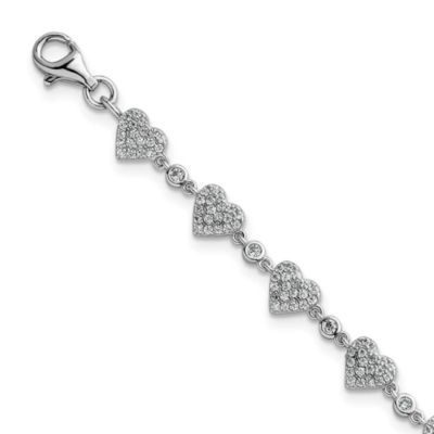 Belk & Co Sterling Silver Rhodium-plated Polished Pave Cubic Zirconia Hearts 7-inch with 1-inch Extension Bracelet