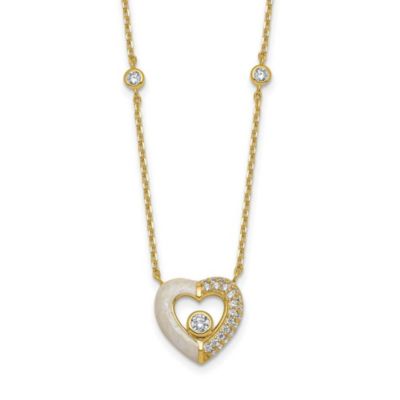 Luxury Giftware by Jere Sterling Silver Gold-tone Cubic Zirconia Enamel Heart 16-inch with 2-inch Extension Necklace