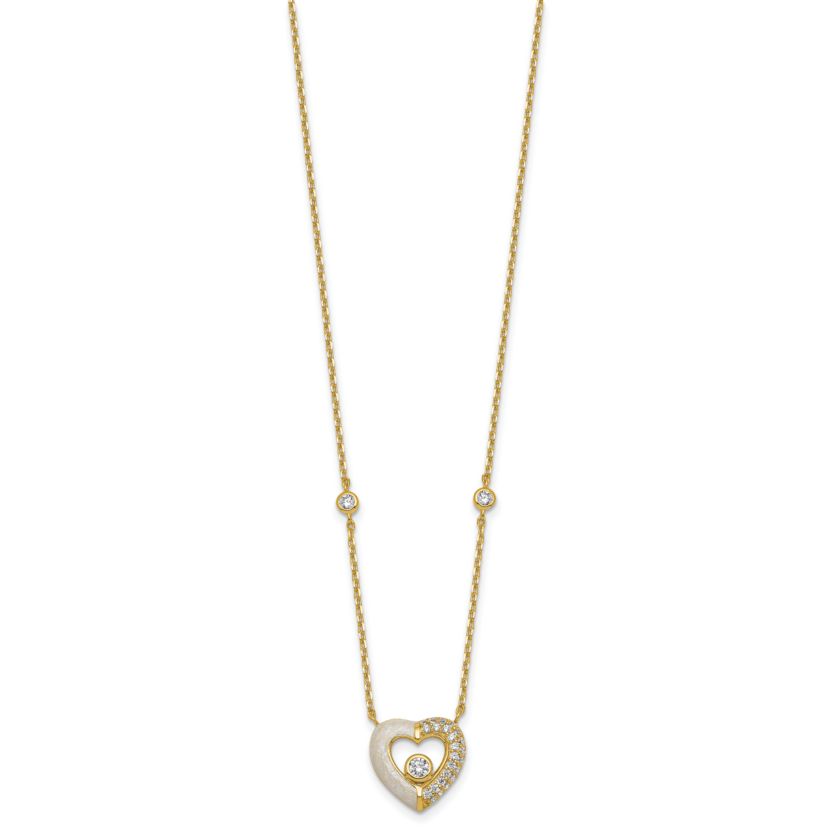 Sterling Silver Gold-tone Cubic Zirconia Enamel Heart 16-inch with 2-inch Extension Necklace