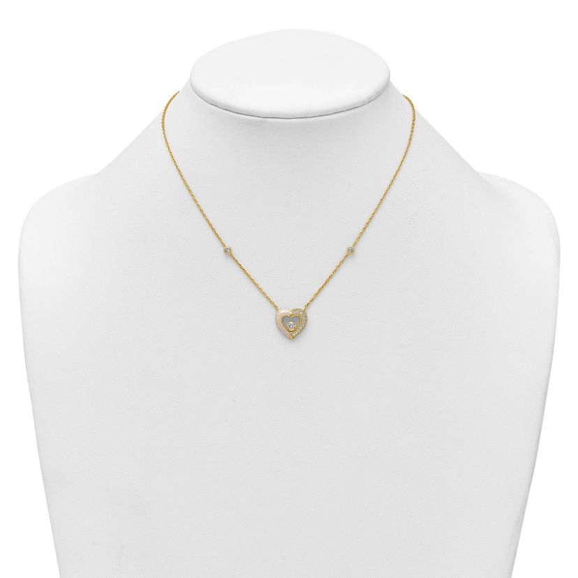 Sterling Silver Gold-tone Cubic Zirconia Enamel Heart 16-inch with 2-inch Extension Necklace