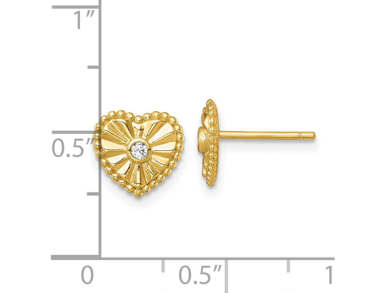 Sterling Silver Gold-tone Polished and Textured Cubic Zirconia Heart Post Earrings