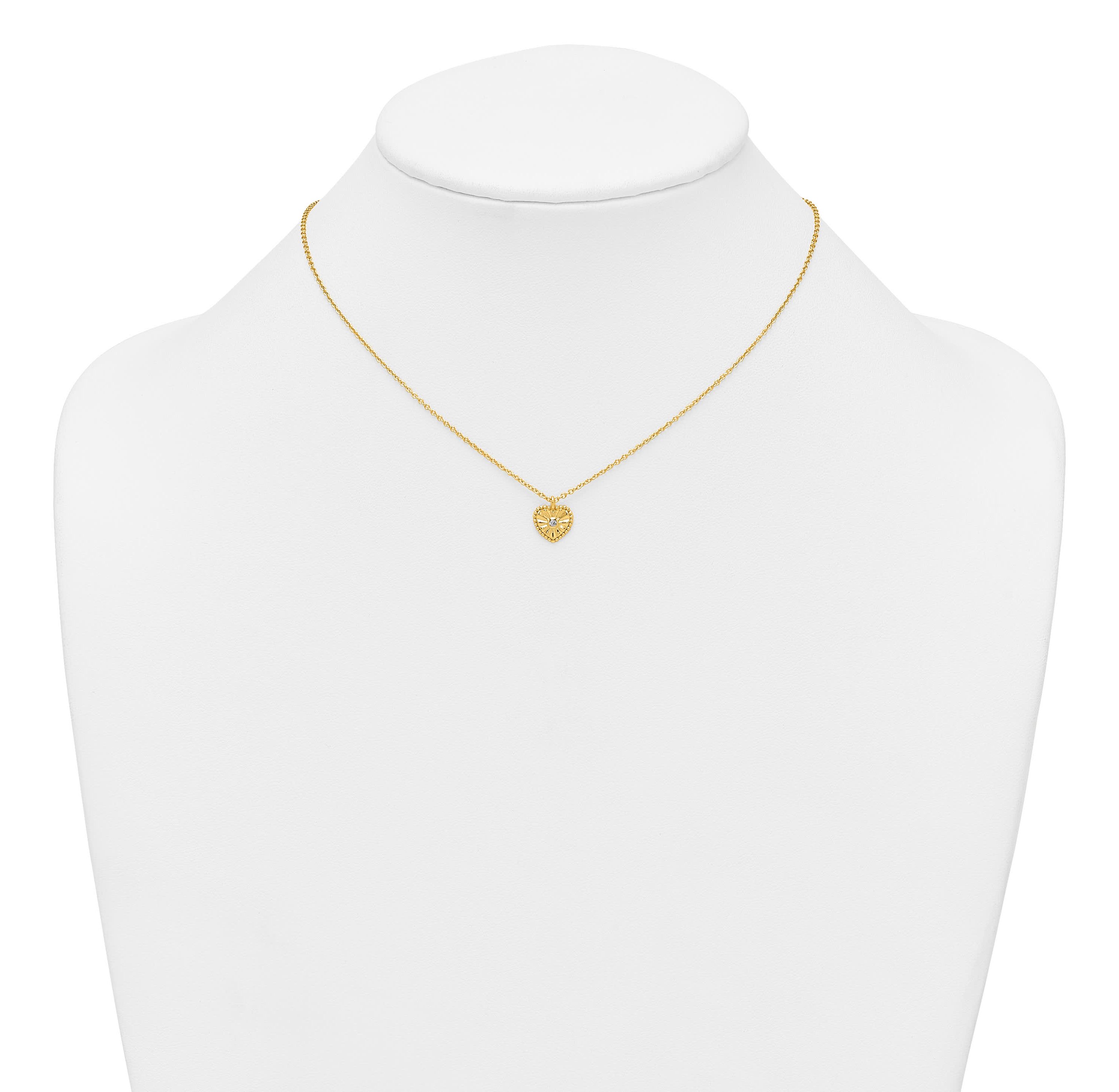 Sterling Silver Gold-tone Textured Cubic Zirconia Heart 16-inch with 2-inch Extension Necklace