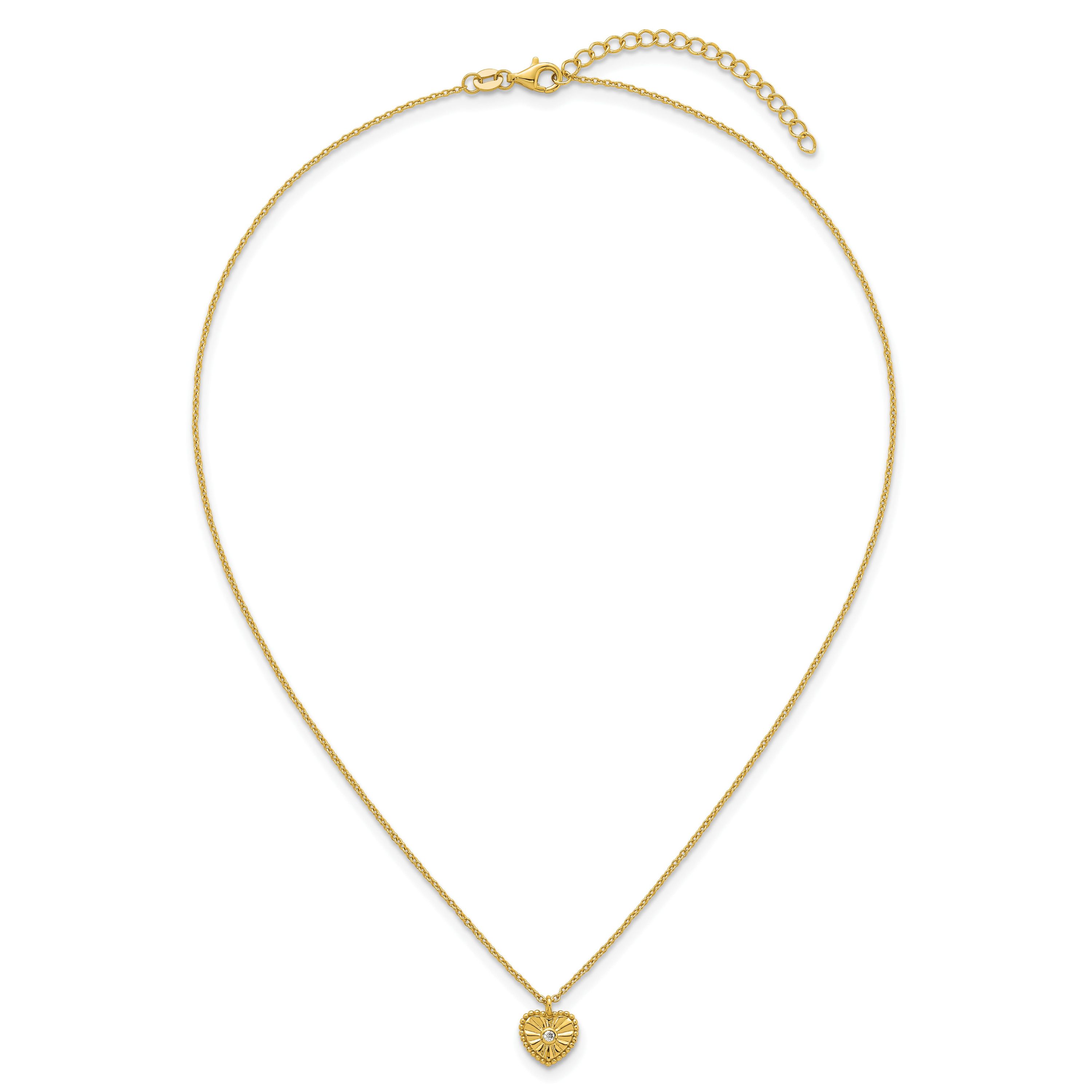 Sterling Silver Gold-tone Textured Cubic Zirconia Heart 16-inch with 2-inch Extension Necklace