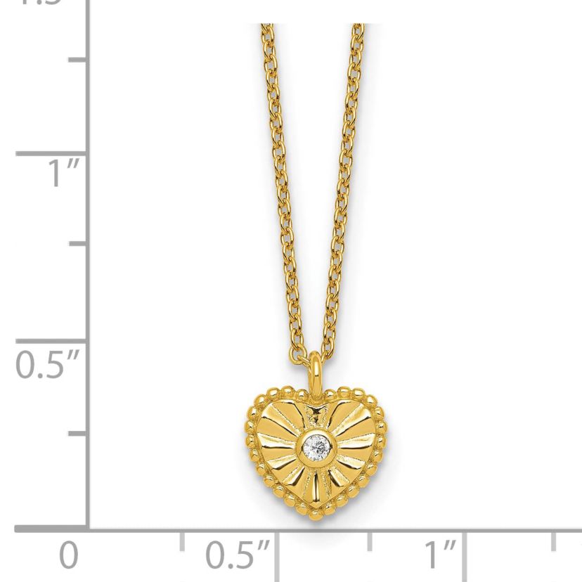 Sterling Silver Gold-tone Textured Cubic Zirconia Heart 16-inch with 2-inch Extension Necklace