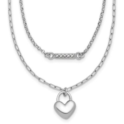 Luxury Giftware by Jere Sterling Silver Rhodium-plated Cubic Zirconia Puff Heart 16-inch with 2-inch Extension 2-strand Necklace
