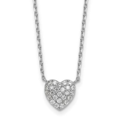 Belk & Co Sterling Silver Rhodium-plated Polished Pave Cubic Zirconia Heart 16-inch with 2-inch Extension Necklace, White, 16 in -  0196904369883