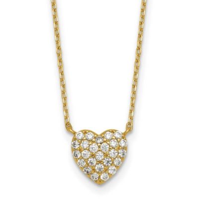Belk & Co Sterling Silver Gold-tone Polished Pave Cubic Zirconia Heart 16-inch with 2-inch Extension Necklace