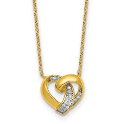 Luxury Giftware by Jere Sterling Silver Gold-tone Cubic Zirconia Love Knot Heart Necklace, White