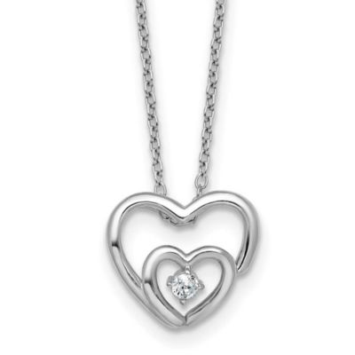 Luxury Giftware by Jere Sterling Silver Rhodium-plated Cubic Zirconia Hearts 16-inch with 2-inch Extension Necklace, White, 16 in