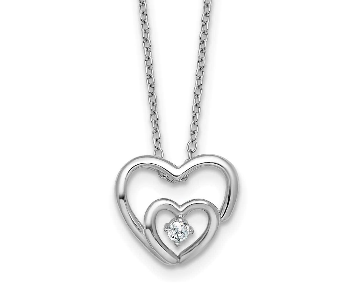 Sterling Silver Rhodium-plated Cubic Zirconia Hearts 16-inch with 2-inch Extension Necklace
