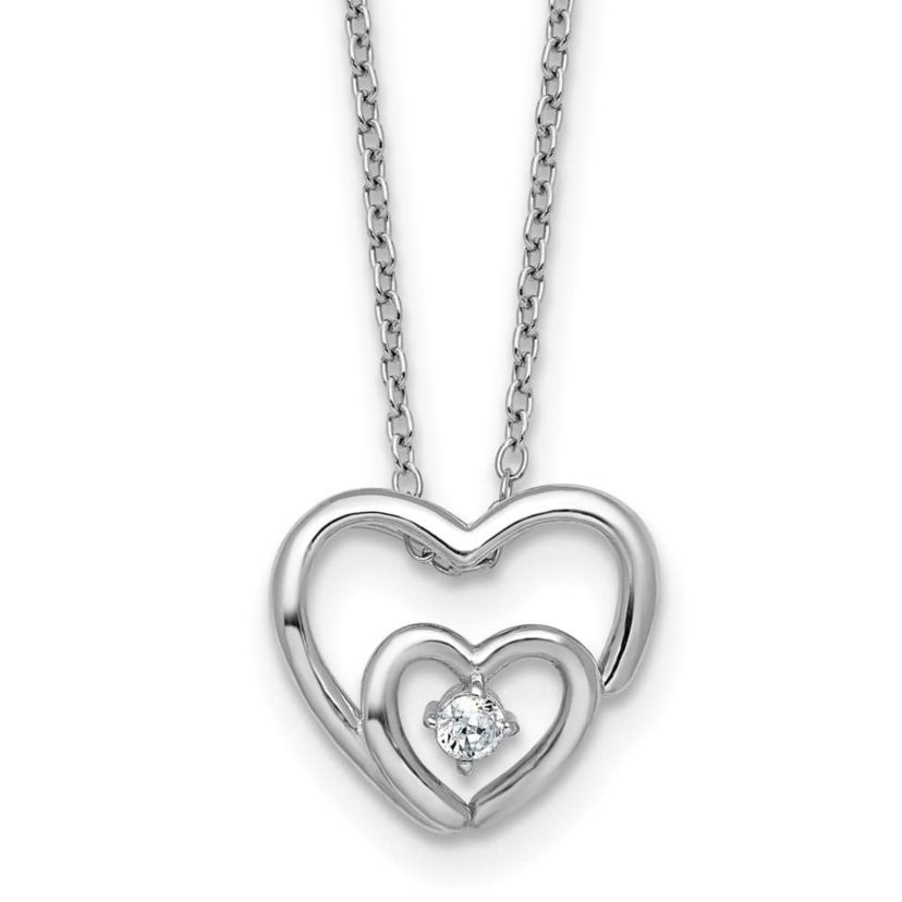 Sterling Silver Rhodium-plated Cubic Zirconia Hearts 16-inch with 2-inch Extension Necklace