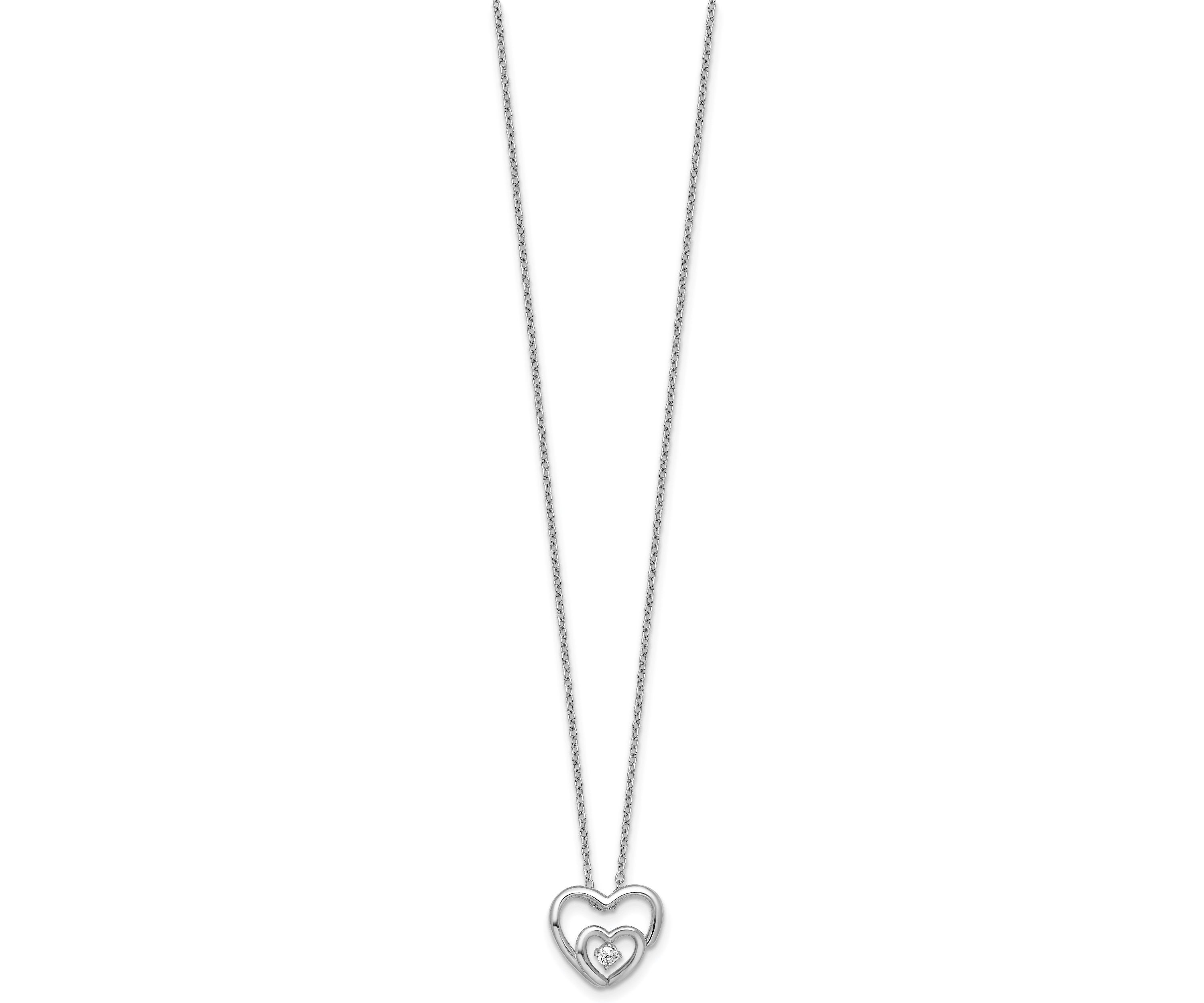Sterling Silver Rhodium-plated Cubic Zirconia Hearts 16-inch with 2-inch Extension Necklace