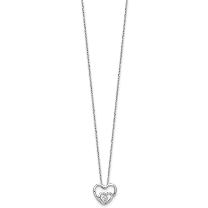 Sterling Silver Rhodium-plated Cubic Zirconia Hearts 16-inch with 2-inch Extension Necklace