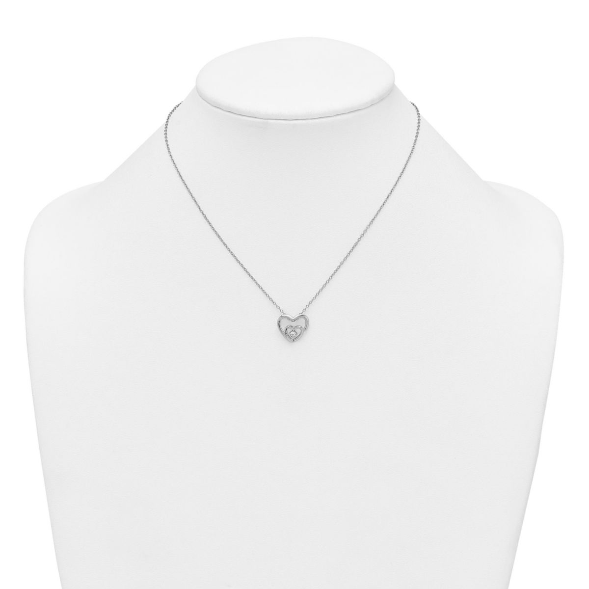 Sterling Silver Rhodium-plated Cubic Zirconia Hearts 16-inch with 2-inch Extension Necklace