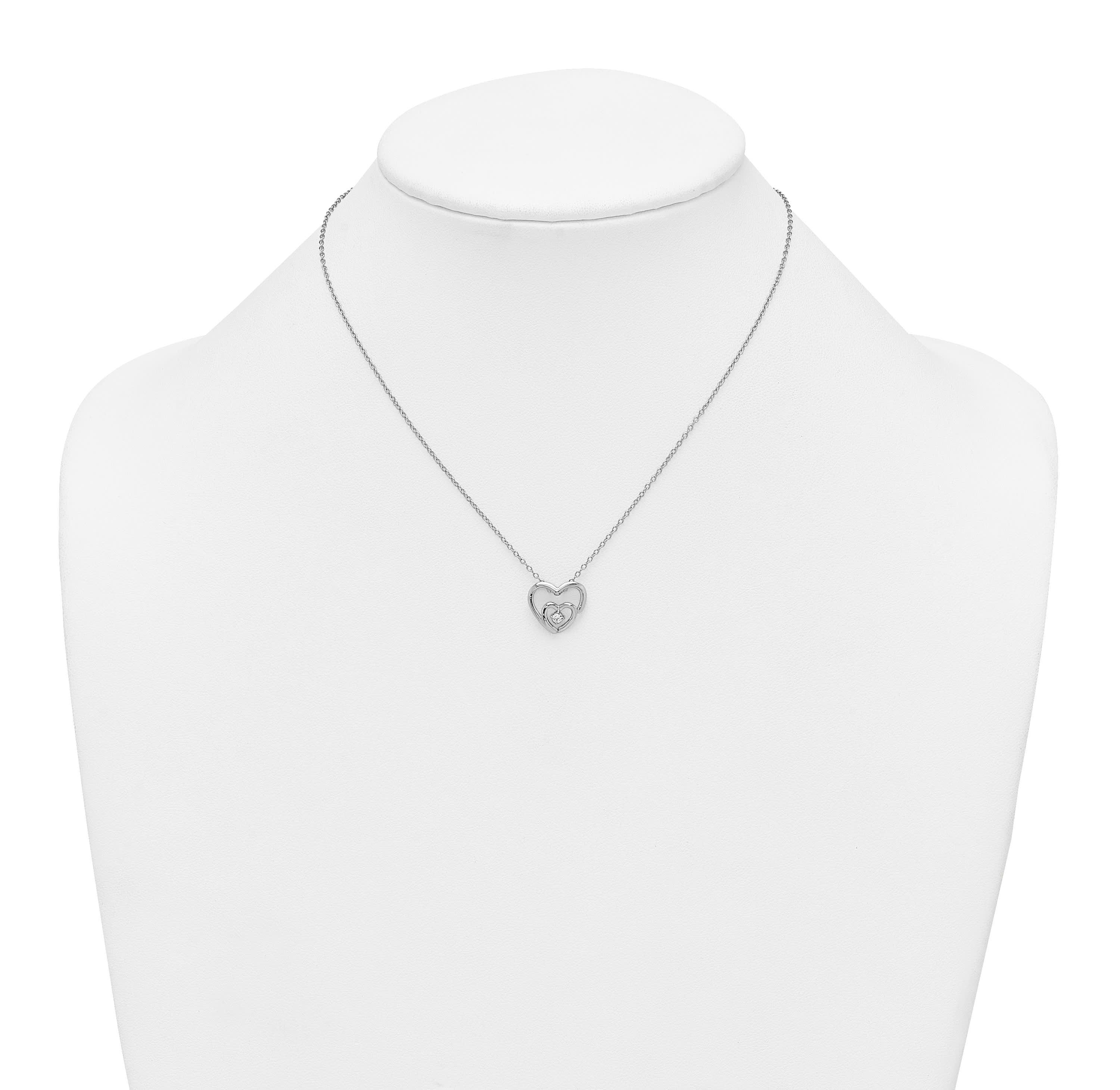 Sterling Silver Rhodium-plated Cubic Zirconia Hearts 16-inch with 2-inch Extension Necklace