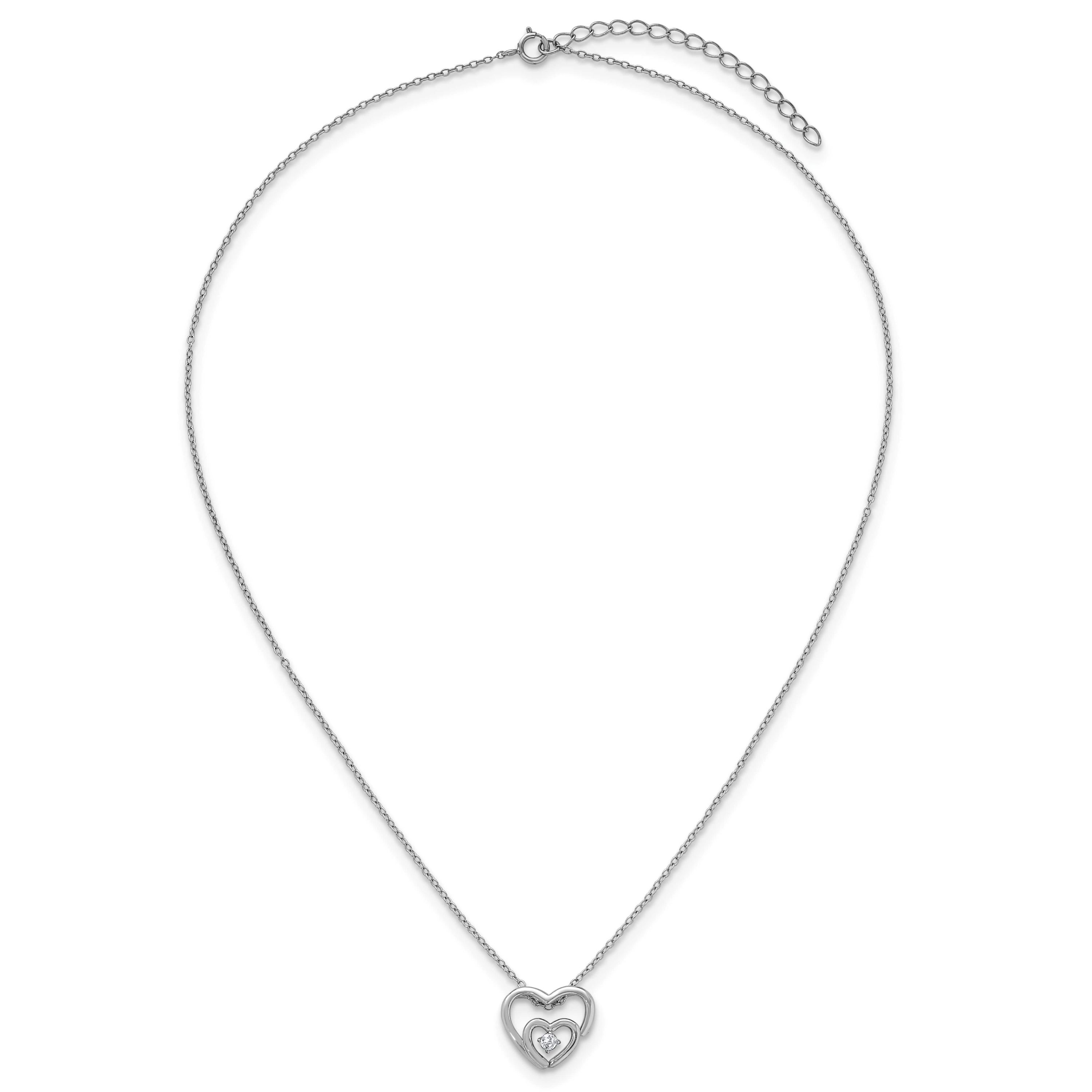 Sterling Silver Rhodium-plated Cubic Zirconia Hearts 16-inch with 2-inch Extension Necklace
