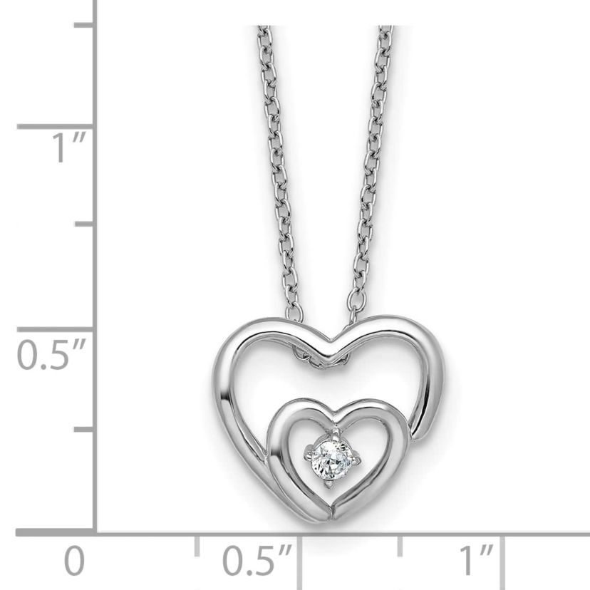Sterling Silver Rhodium-plated Cubic Zirconia Hearts 16-inch with 2-inch Extension Necklace
