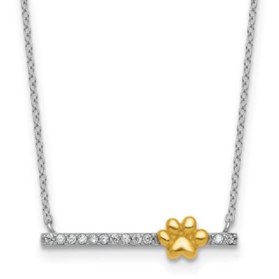 Belk & Co Sterling Silver Gold-tone Cubic Zirconia Paw Bar 16-inch with 2-inch Extension Necklace, White, 16 in