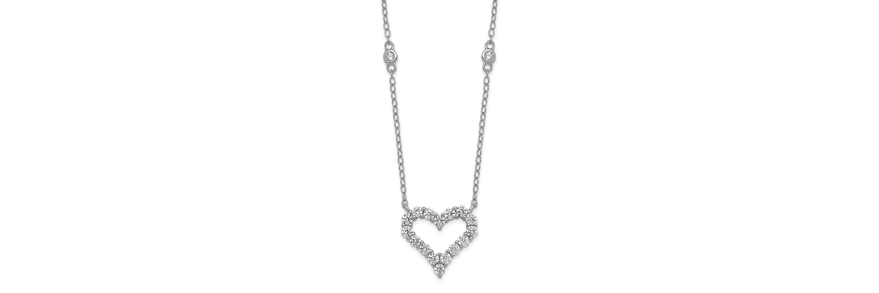 Sterling Silver Rhodium-plated Polished Cubic Zirconia Open Heart 18-inch Necklace