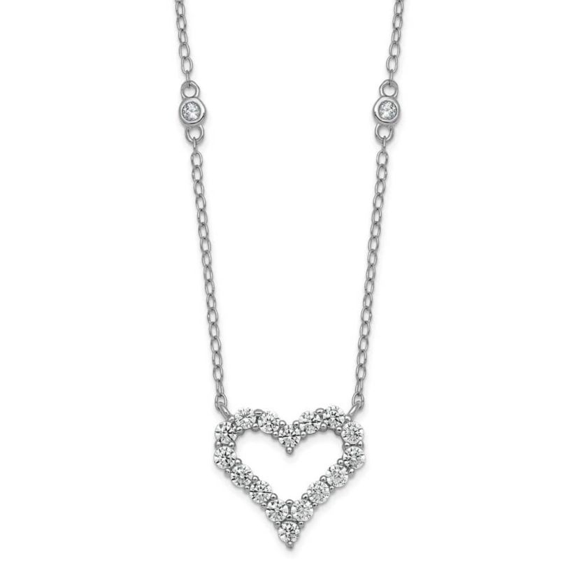 Sterling Silver Rhodium-plated Polished Cubic Zirconia Open Heart 18-inch Necklace