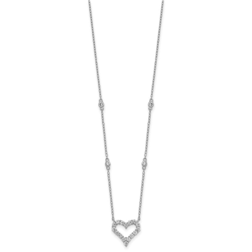 Sterling Silver Rhodium-plated Polished Cubic Zirconia Open Heart 18-inch Necklace