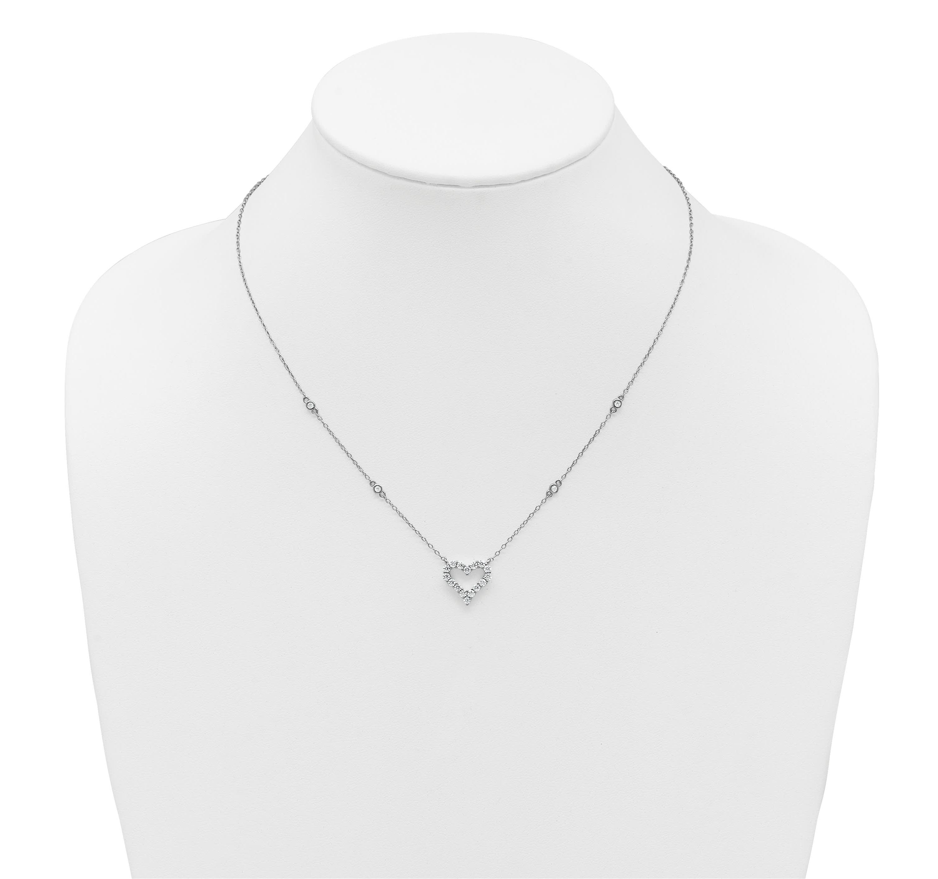 Sterling Silver Rhodium-plated Polished Cubic Zirconia Open Heart 18-inch Necklace