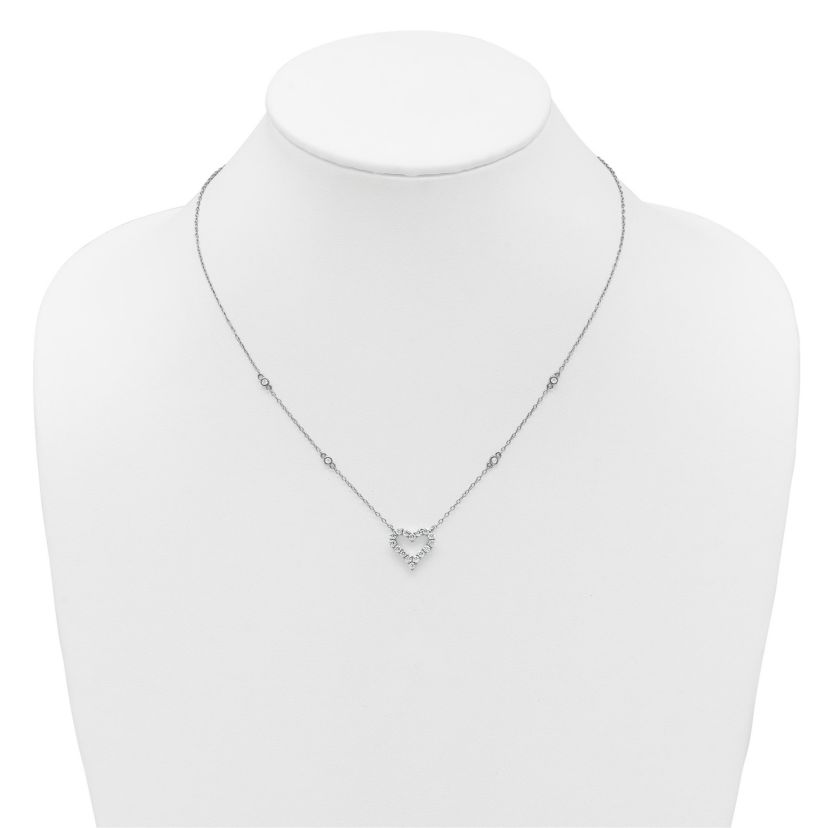 Sterling Silver Rhodium-plated Polished Cubic Zirconia Open Heart 18-inch Necklace