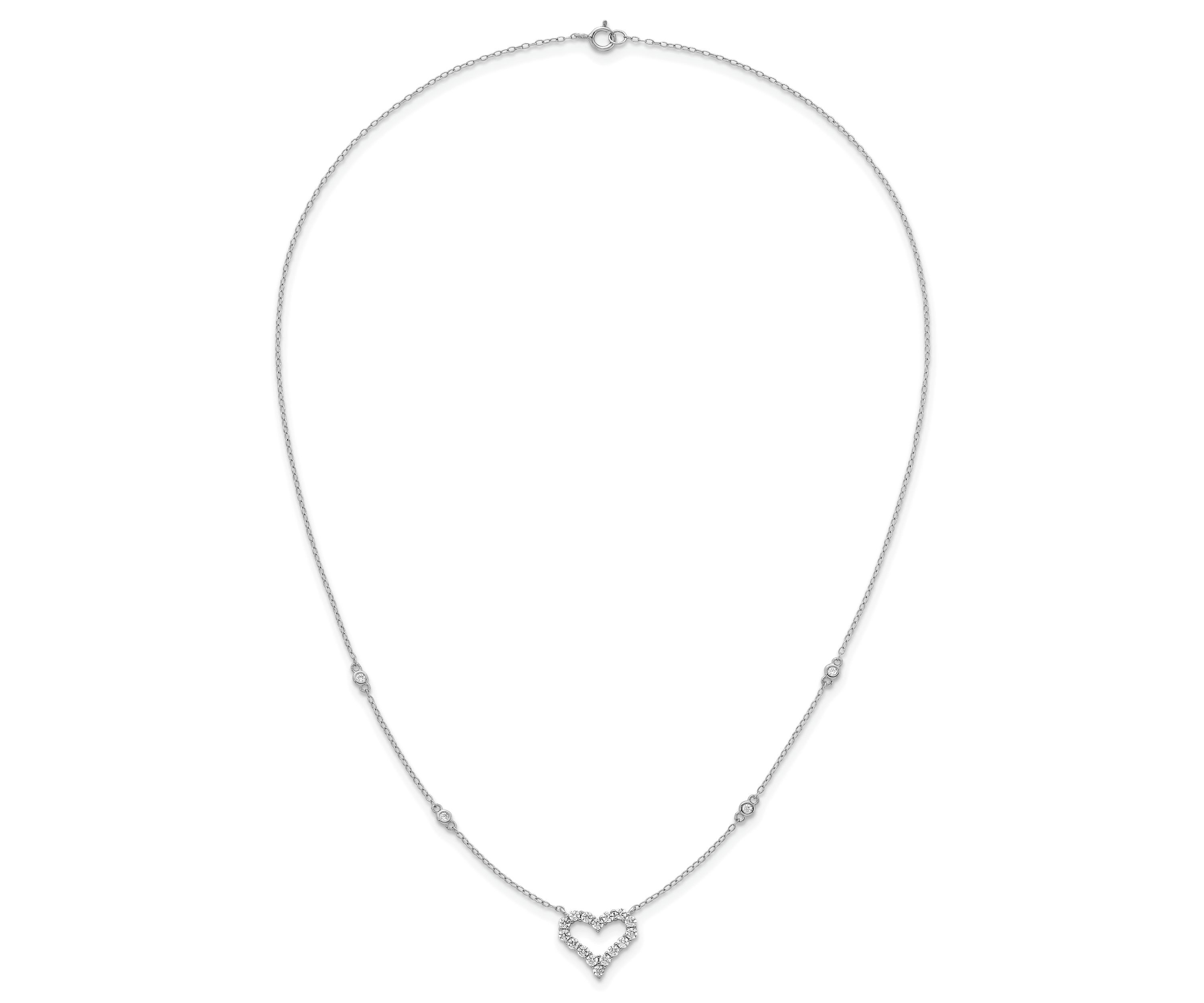 Sterling Silver Rhodium-plated Polished Cubic Zirconia Open Heart 18-inch Necklace