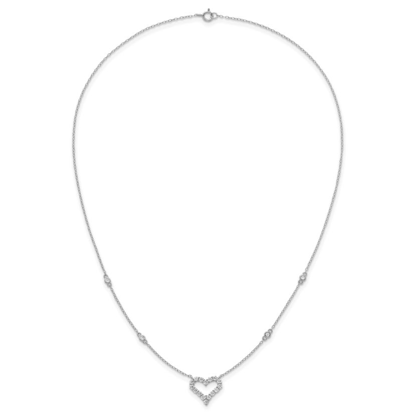 Sterling Silver Rhodium-plated Polished Cubic Zirconia Open Heart 18-inch Necklace