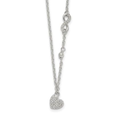 Belk & Co Sterling Silver Cubic Zirconia Infinity and Heart with 2-inch Extension Necklace, White, 16 in