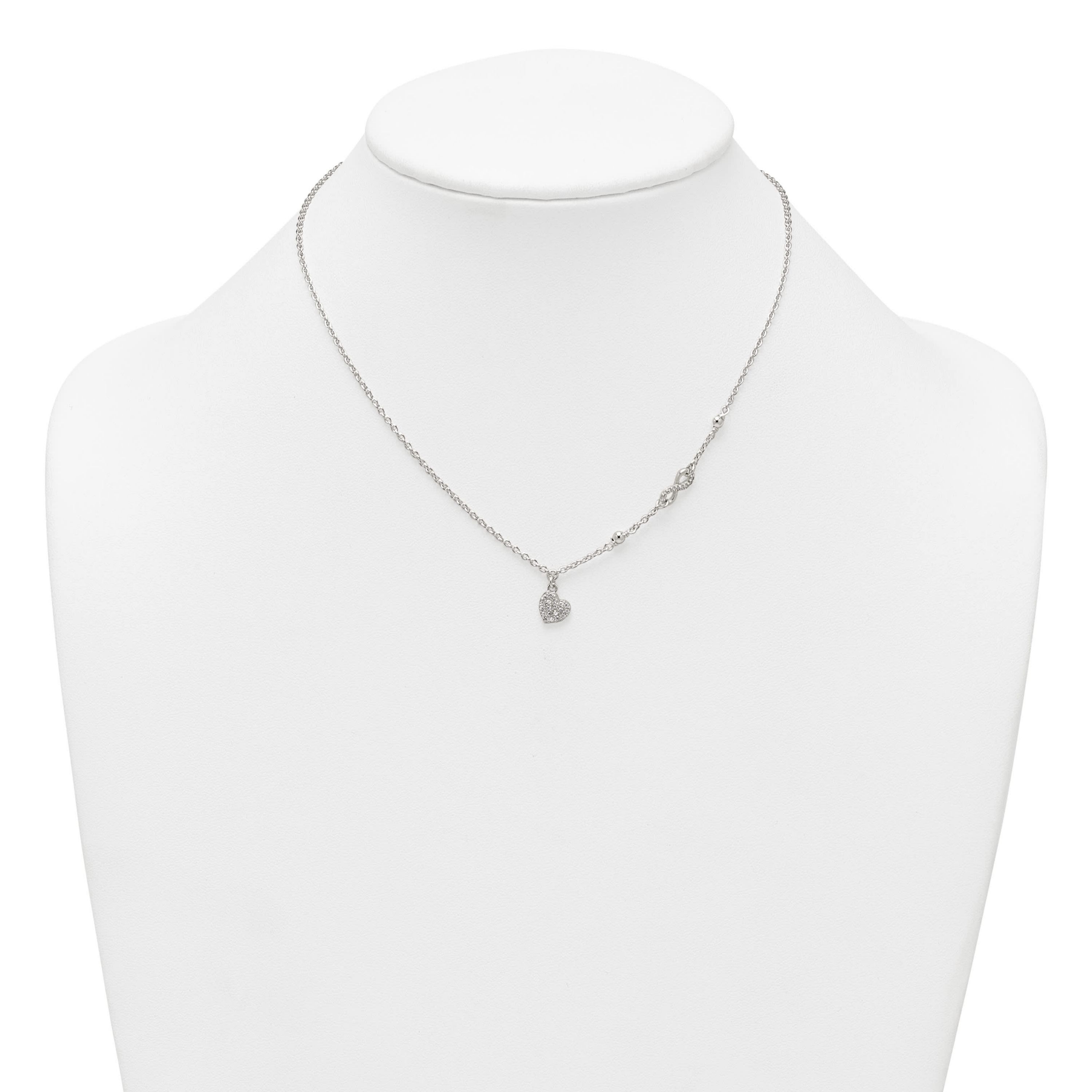 Sterling Silver Cubic Zirconia Infinity and Heart with 2-inch Extension Necklace