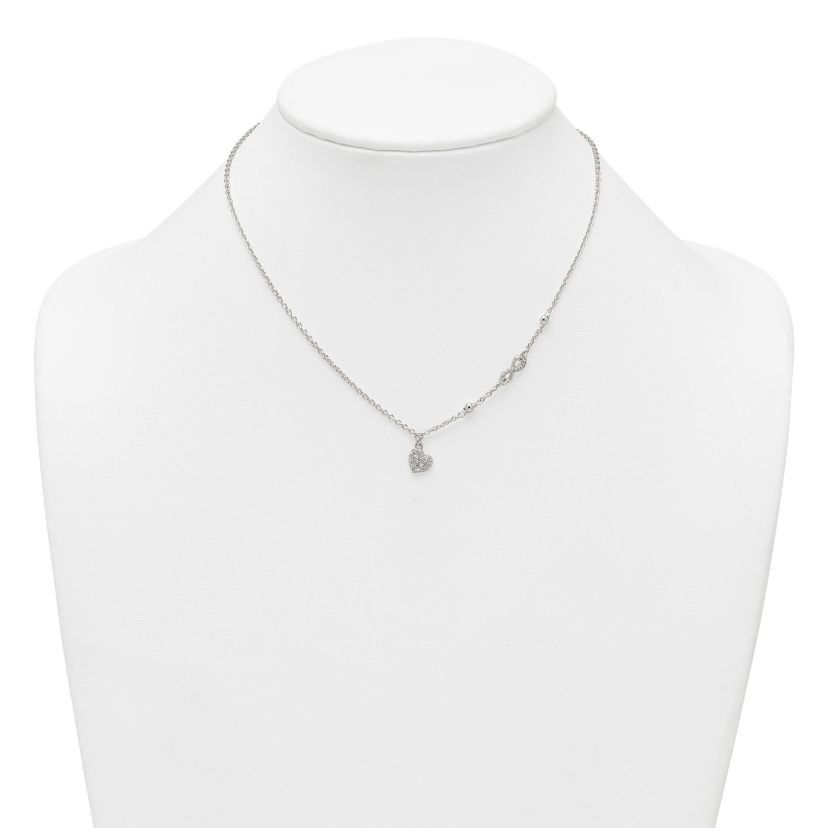Sterling Silver Cubic Zirconia Infinity and Heart with 2-inch Extension Necklace