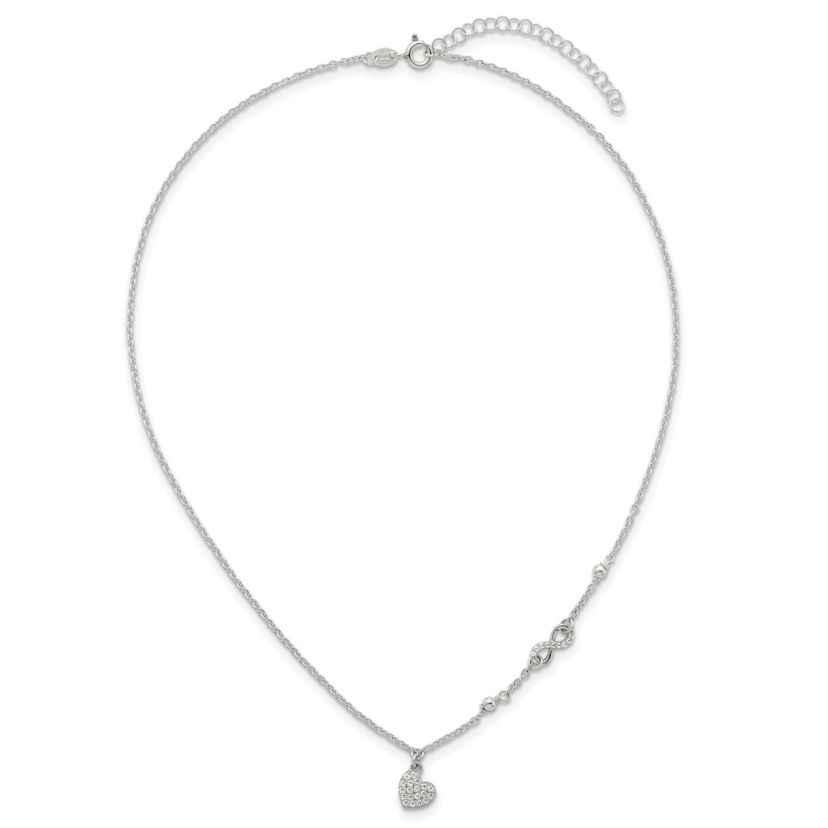 Sterling Silver Cubic Zirconia Infinity and Heart with 2-inch Extension Necklace